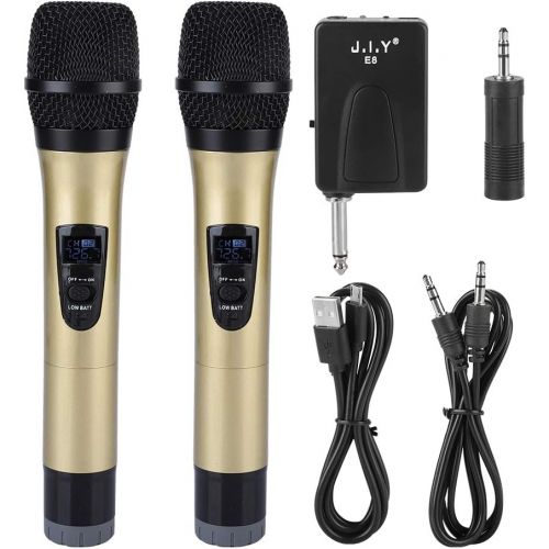  [아마존베스트]Hakeeta E8 1-to-2 VHF Universal Wireless Microphone with Recheiver, Long reception distance approximately 100 meters, suitable for families KTV vocals, parties, talks, business mee