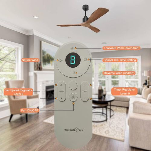  Hakkatronics 52 Ceiling Fan with Remote 6 Speed Timing Quiet Ceiling Fans for Indoor Outdoor, Reversible DC Motor, Walnut Blade