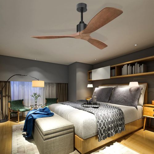  Hakkatronics 52 Ceiling Fan with Remote 6 Speed Timing Quiet Ceiling Fans for Indoor Outdoor, Reversible DC Motor, Walnut Blade