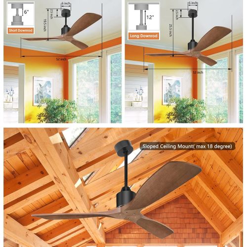  Hakkatronics 52 Ceiling Fan with Remote 6 Speed Timing Quiet Ceiling Fans for Indoor Outdoor, Reversible DC Motor, Walnut Blade