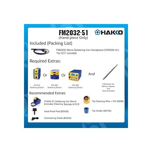  Hakko FM2032-51 Micro Soldering Handpiece, Blue tip not included