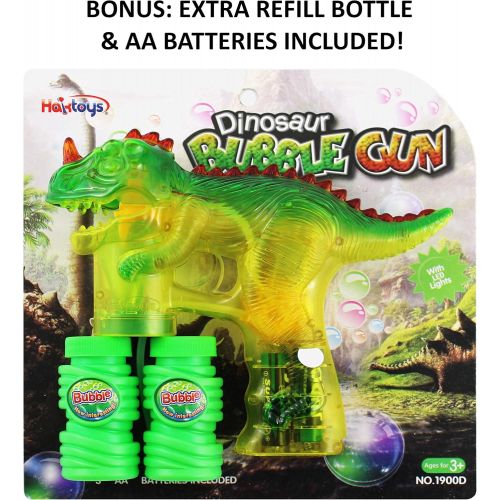  Haktoys T-Rex Dinosaur Bubble Shooter Gun | Ready to Play Light Up Blower with LED Flashing Lights, Extra Refill Bottle, Bubble Blaster Toy for Toddlers, Kids, Parties (Sound-Free,