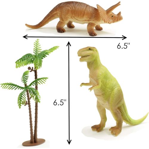  Haktoys Pack of 8 Dinosaur Toy Set | 6 Educational, Realistic 7 Dinosaurs Figures; T-Rex Triceratops Velociraptor Stegosaurus Plus 2 Trees for Toddlers & Kids