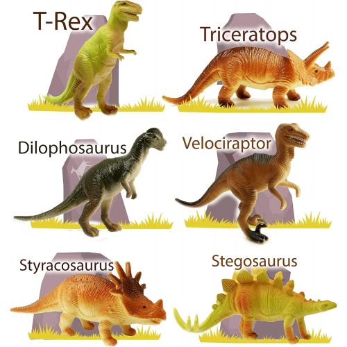  Haktoys Pack of 8 Dinosaur Toy Set | 6 Educational, Realistic 7 Dinosaurs Figures; T-Rex Triceratops Velociraptor Stegosaurus Plus 2 Trees for Toddlers & Kids