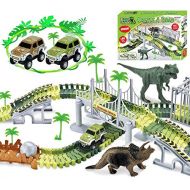 Haktoys Dinosaur Race Track Safari Playset with 2 Cars | Childrens DIY Flexible & Interchangeable Tracks | Easy to Assemble Toy Set | Complete Educational Set with Dinosaurs and Ac
