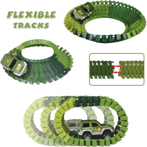  Haktoys Dinosaur Race Track Safari Playset with 2 Cars | Childrens DIY Flexible & Interchangeable Tracks | Easy to Assemble Toy Set | Complete Educational Set with Dinosaurs and Ac