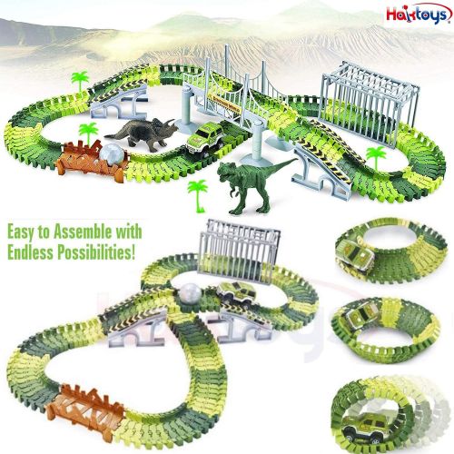  Haktoys Dinosaur Race Track Safari Playset with 2 Cars | Childrens DIY Flexible & Interchangeable Tracks | Easy to Assemble Toy Set | Complete Educational Set with Dinosaurs and Ac