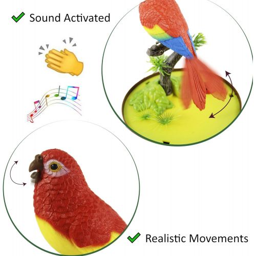  [아마존베스트]Haktoys Singing & Chirping Bird in a Cage, Moving Beak and Tail | Sound Activated and Battery Operated Realistic Parakeet on a Tree Branch - Colors May Vary | Great Desk and Room A