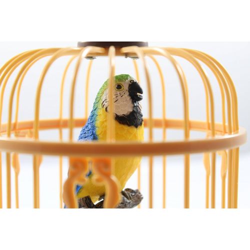  [아마존베스트]Haktoys Singing & Chirping Bird in a Cage, Moving Beak and Tail | Sound Activated and Battery Operated Realistic Parakeet on a Tree Branch - Colors May Vary | Great Desk and Room A
