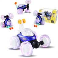 Haktoys Remote Control Stunt Car Radio Control Invincible Tornado Truck Rechargeable with Flashing Lights and Quiet Play Mode Tumbling and Spinning Action RC Car for Kids