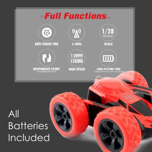  Haktoys Radio Remote Control Stunt Car 2 Sided AWD 360 Rotation RC Truck Toy Vehicle for Kids Boys and Adults, Different Frequencies - Two Players Can Play Together