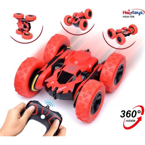  Haktoys Radio Remote Control Stunt Car 2 Sided AWD 360 Rotation RC Truck Toy Vehicle for Kids Boys and Adults, Different Frequencies - Two Players Can Play Together