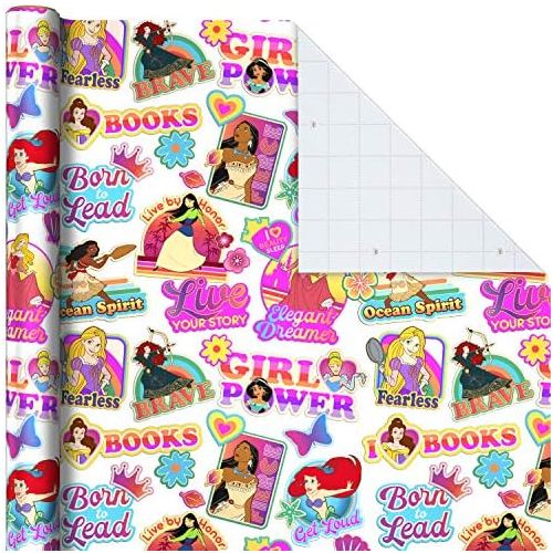  Hallmark Disney Princess Wrapping Paper with Cut Lines (Pack of 3, 60 sq. ft. ttl.) with Cinderella, Ariel, Mulan, Jasmine, Snow White and Belle for Birthdays, Christmas or Any Occ