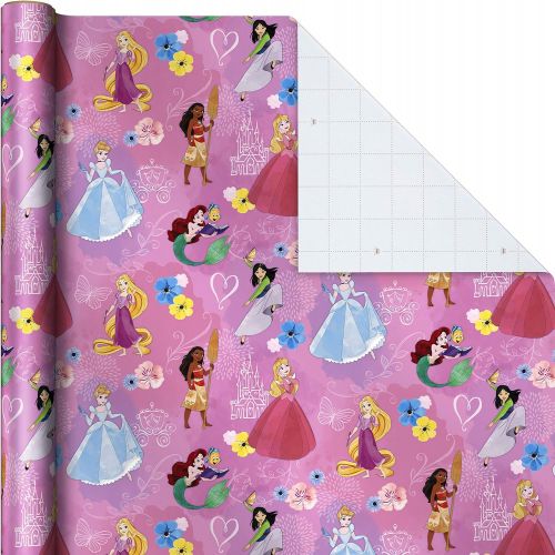  Hallmark Disney Princess Wrapping Paper with Cut Lines (Pack of 3, 60 sq. ft. ttl.) with Cinderella, Ariel, Mulan, Jasmine, Snow White and Belle for Birthdays, Christmas or Any Occ