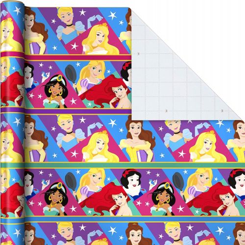  Hallmark Disney Princess Wrapping Paper with Cut Lines (Pack of 3, 60 sq. ft. ttl.) with Cinderella, Ariel, Mulan, Jasmine, Snow White and Belle for Birthdays, Christmas or Any Occ