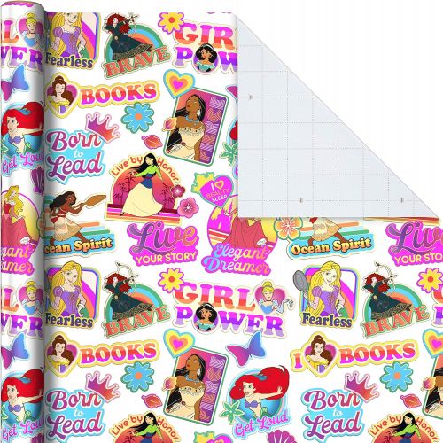  Hallmark Disney Princess Wrapping Paper with Cut Lines (Pack of 3, 60 sq. ft. ttl.) with Cinderella, Ariel, Mulan, Jasmine, Snow White and Belle for Birthdays, Christmas or Any Occ