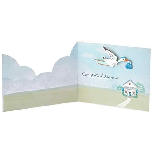  Hallmark Paper Wonder Paper Craft Baby Shower Card for Baby Boy (Stork) - 499RZW1027