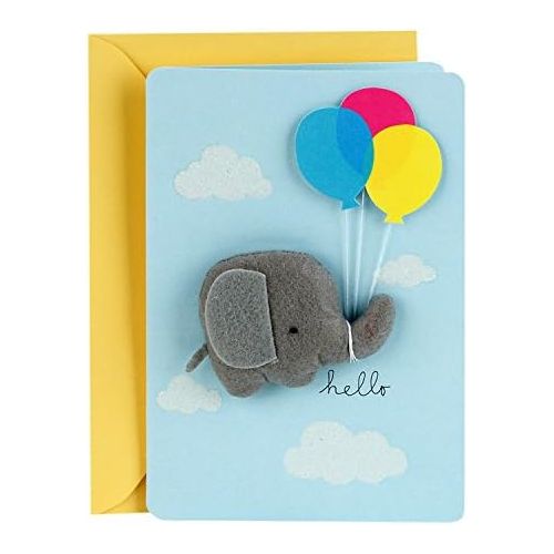  Hallmark Signature Baby Shower Card for Baby Boy (Elephant with Balloon)