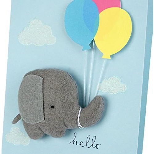  Hallmark Signature Baby Shower Card for Baby Boy (Elephant with Balloon)
