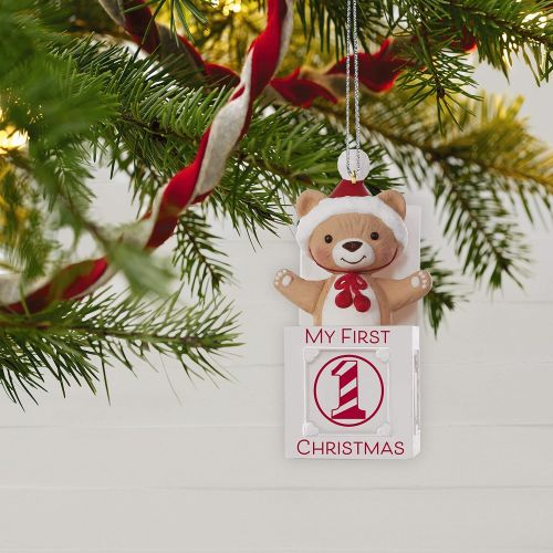  Hallmark Keepsake 2019 Year Dated Baby My First Christmas Jack-in-The-Box Bear Ornament