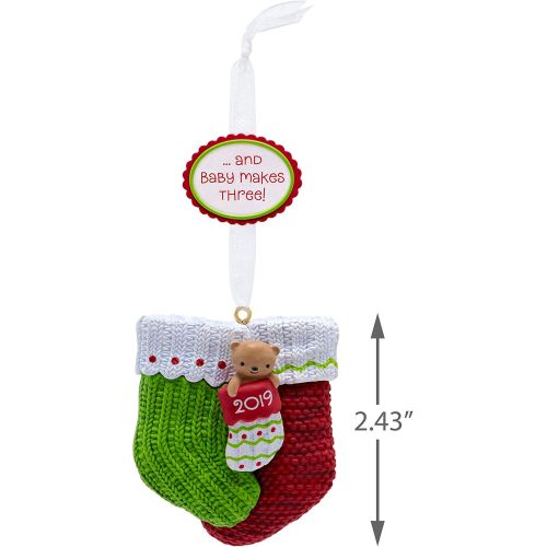  Hallmark Keepsake 2019 Year Dated Baby Makes Three First Christmas Stocking Ornament