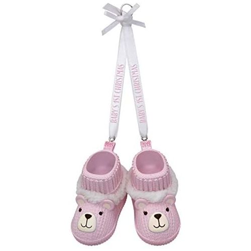  Hallmark Keepsake Ornament 2019 Year Dated Baby Girl’s First Christmas Pink Teddy Bear Booties