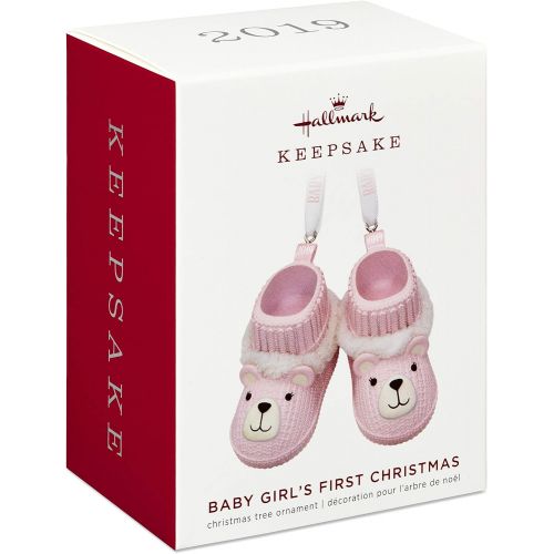  Hallmark Keepsake Ornament 2019 Year Dated Baby Girl’s First Christmas Pink Teddy Bear Booties