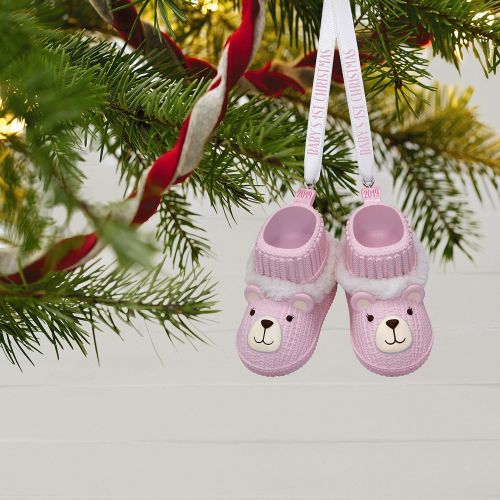  Hallmark Keepsake Ornament 2019 Year Dated Baby Girl’s First Christmas Pink Teddy Bear Booties