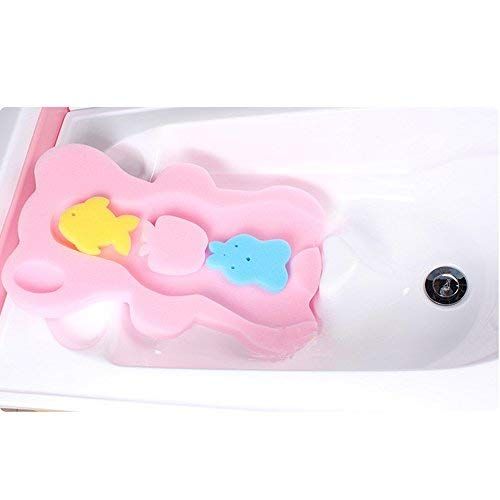  [아마존베스트]HALLO Soft Infant Bath Sponge Anti Bacterial and Skid Proof Baby Bath Mat Newborn Odor Free (Pink)