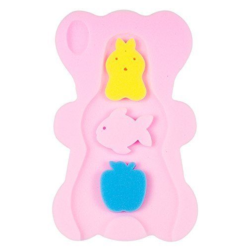  [아마존베스트]HALLO Soft Infant Bath Sponge Anti Bacterial and Skid Proof Baby Bath Mat Newborn Odor Free (Pink)