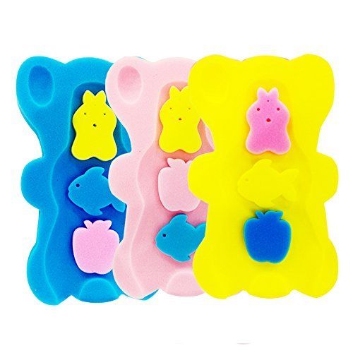  [아마존베스트]HALLO Soft Infant Bath Sponge Anti Bacterial and Skid Proof Baby Bath Mat Newborn Odor Free (Pink)