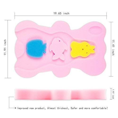  [아마존베스트]HALLO Soft Infant Bath Sponge Anti Bacterial and Skid Proof Baby Bath Mat Newborn Odor Free (Pink)