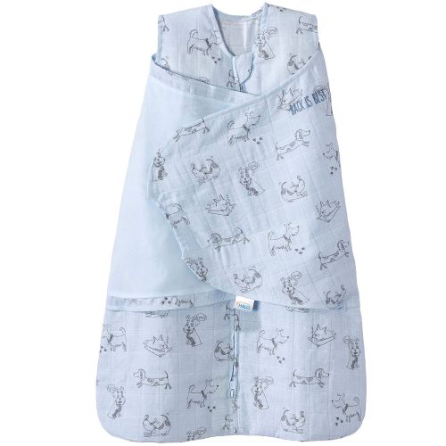  Halo 100% Cotton Muslin Sleepsack Swaddle Wearable Blanket, Blue Dogs, Small