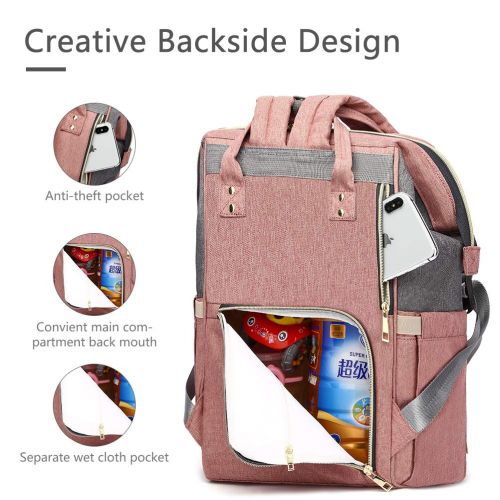  HaloVa Diaper Bag, Trendy Baby Nappy Backpack, Anti-Theft Travel Shoulders Bag, Large Maternity Infant Nursing Rucksack, with Insulated Milk Bottle Pockets and Wet Clothing Pocket,