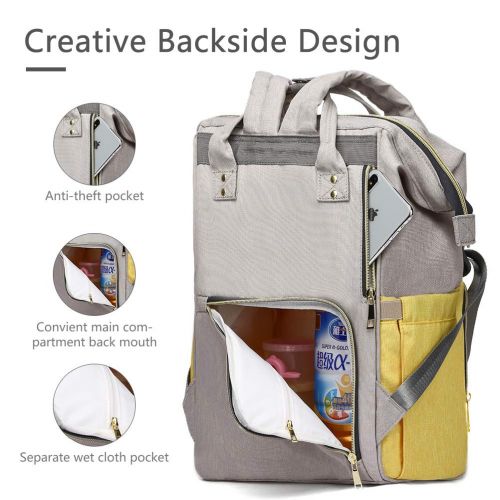  HaloVa Diaper Bag, Trendy Baby Nappy Backpack, Anti-Theft Travel Shoulders Bag, Large Maternity Infant Nursing Rucksack, with Insulated Milk Bottle Pockets and Wet Clothing Pocket,