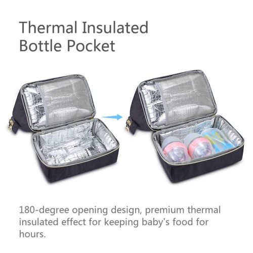  HaloVa Diaper Bag, Baby Nappy Bag, Mommy Maternity Tote Bag, Mini Shoulders Backpack with Thermal Insulated Bottle Pocket and USB Charging Port, Black