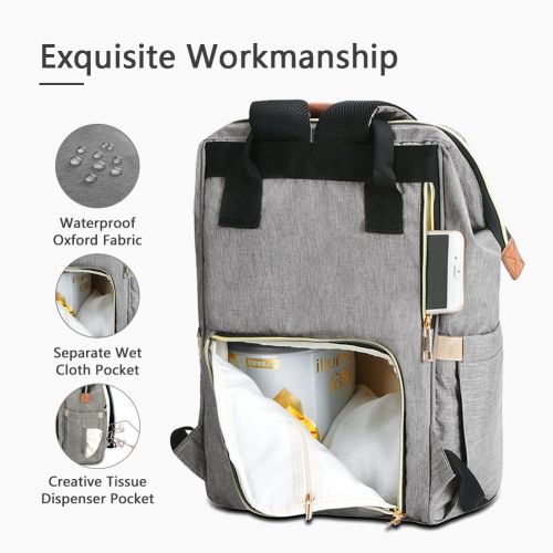  HaloVa Diaper Bag Multi-Function Waterproof Travel Backpack Nappy Bags for Baby Care, Large Capacity, Stylish and Durable, Linen