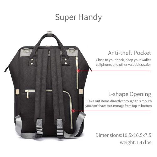  [아마존베스트]HaloVa Diaper Bag Multi-Function Waterproof Travel Backpack Nappy Bags for Baby Care, Large Capacity, Stylish and Durable, Black