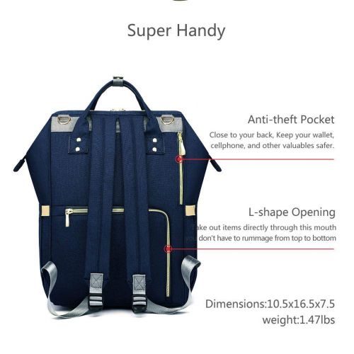 [아마존베스트]HaloVa Diaper Bag Multi-Function Waterproof Travel Backpack Nappy Bags for Baby Care, Large Capacity, Stylish and Durable Dark Blue