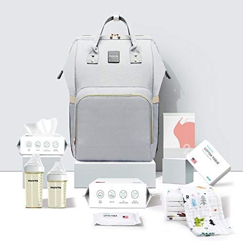  HaloVa Diaper Bag Multi-Function Waterproof Travel Backpack Nappy Bags for Baby Care, Large Capacity, Stylish and Durable, Gray