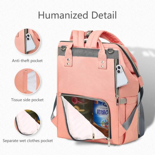  HaloVa Diaper Bag Multi-Function Waterproof Travel Backpack Nappy Bags for Baby Care, Large Capacity, Stylish and Durable, Orange