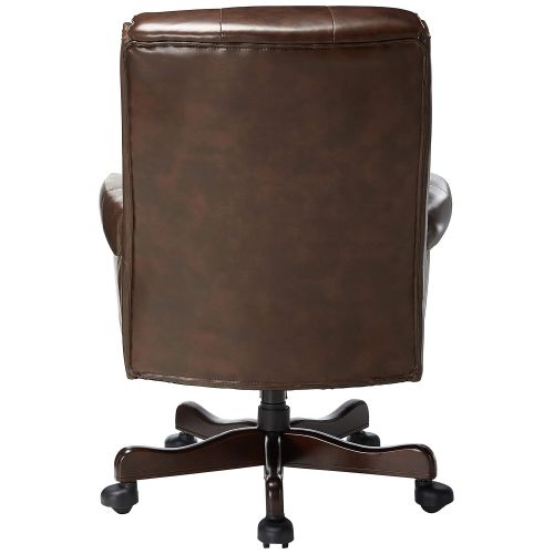  Halter HAL-070 Executive Grain Cow Leather Office Chair, Home & Office Computer Desk CEO Chair, Metal Base wWood Caps - Supports 500LBS