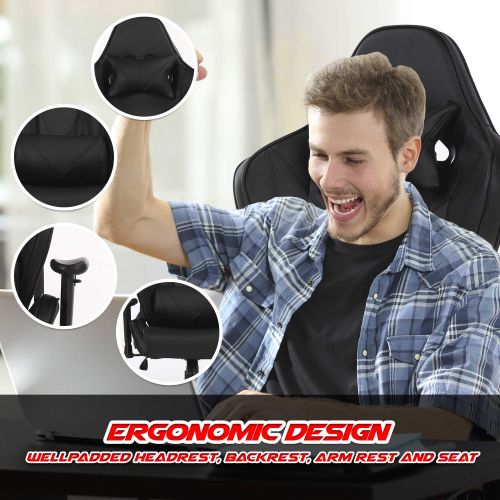  Halter Pro League Gaming Chair - Racing Game Chair wAdjustable Height & Reclining Ergonomic Backrest - Headrest & Lumber Support wPillows Supports Up to 380 Lbs - Black