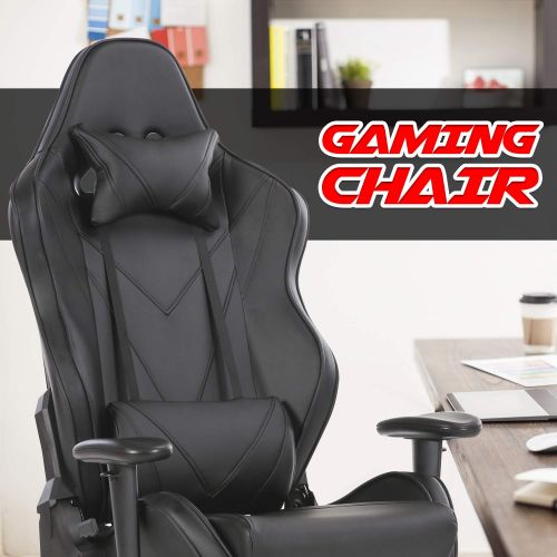  Halter Pro League Gaming Chair - Racing Game Chair wAdjustable Height & Reclining Ergonomic Backrest - Headrest & Lumber Support wPillows Supports Up to 380 Lbs - Black