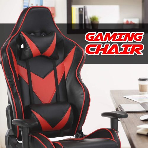  Halter Pro League Gaming Chair - Racing Game Chair wAdjustable Height & Reclining Ergonomic Backrest - Headrest & Lumber Support wPillows Supports Up to 380 Lbs - Black & Red