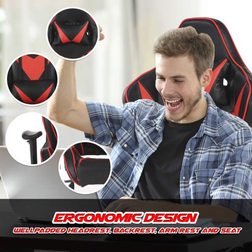  Halter Pro League Gaming Chair - Racing Game Chair wAdjustable Height & Reclining Ergonomic Backrest - Headrest & Lumber Support wPillows Supports Up to 380 Lbs - Black & Red