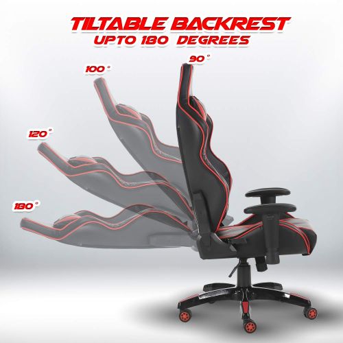  Halter Pro League Gaming Chair - Racing Game Chair wAdjustable Height & Reclining Ergonomic Backrest - Headrest & Lumber Support wPillows Supports Up to 380 Lbs - Black & Red