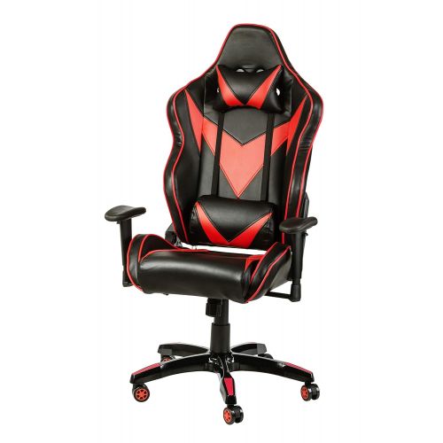  Halter Pro League Gaming Chair - Racing Game Chair wAdjustable Height & Reclining Ergonomic Backrest - Headrest & Lumber Support wPillows Supports Up to 380 Lbs - Black & Red