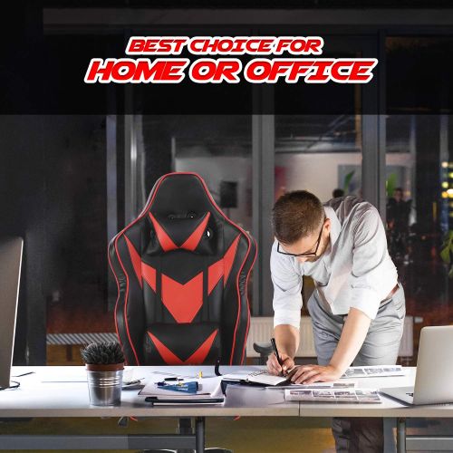  Halter Pro League Gaming Chair - Racing Game Chair wAdjustable Height & Reclining Ergonomic Backrest - Headrest & Lumber Support wPillows Supports Up to 380 Lbs - Black & Red