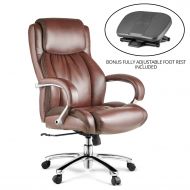 Halter HAL-007 Executive Bonded Leather Office Chair Bundle with Fully Adjustable Foot Rest, Home & Office Computer Desk Chair, Chrome Arms & Base - Supports 500LBS
